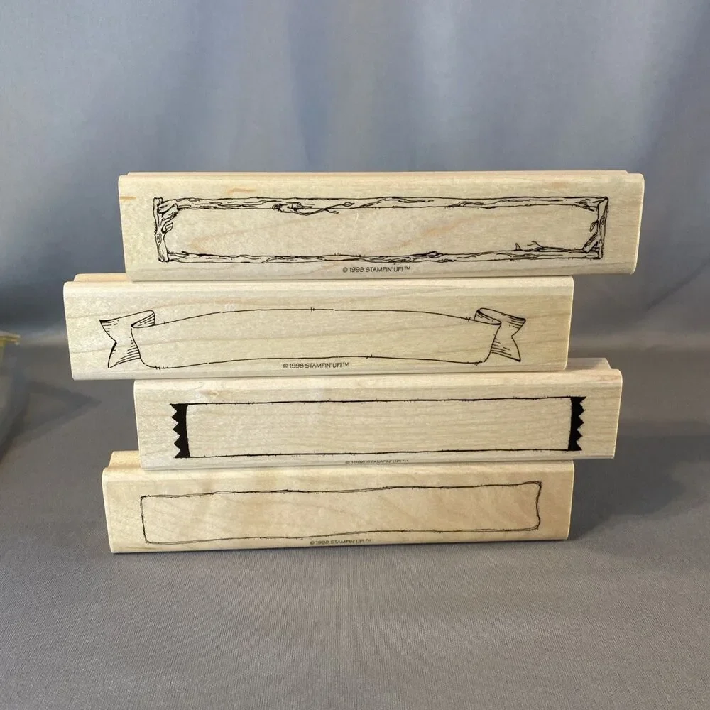 Stampin Up! Wood Rubber Stamp Set 4 BIG BANNERS 1998 Vintage